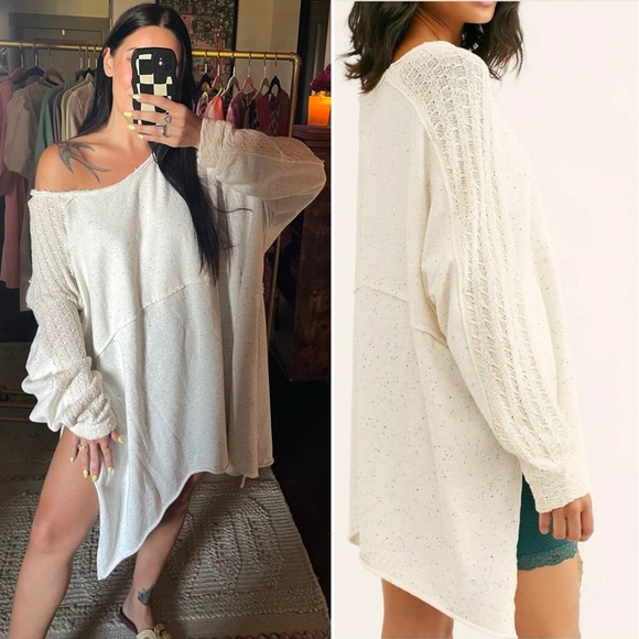 Free People Ivory Oversized Boho Tunic Pullover - Picture 2 of 13